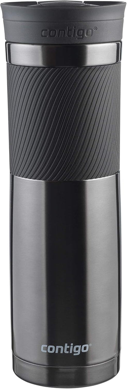Byron Snapseal Travel Mug, Stainless Steel Thermal Mug, Vacuum Flask, Leakproof Tumbler, Coffee Mug with BPA Free Easy-Clean Lid, 470 ml, Matte Black