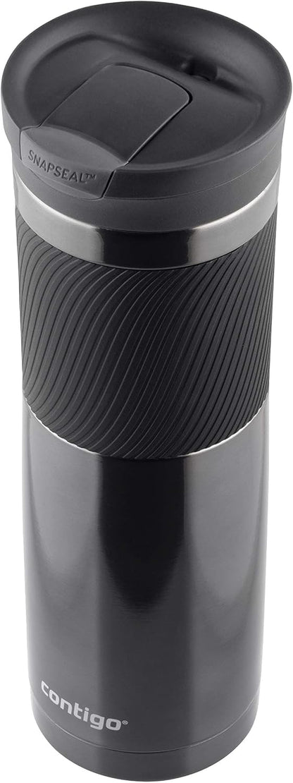 Byron Snapseal Travel Mug, Stainless Steel Thermal Mug, Vacuum Flask, Leakproof Tumbler, Coffee Mug with BPA Free Easy-Clean Lid, 470 ml, Matte Black