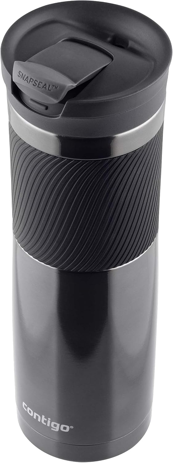 Byron Snapseal Travel Mug, Stainless Steel Thermal Mug, Vacuum Flask, Leakproof Tumbler, Coffee Mug with BPA Free Easy-Clean Lid, 470 ml, Matte Black