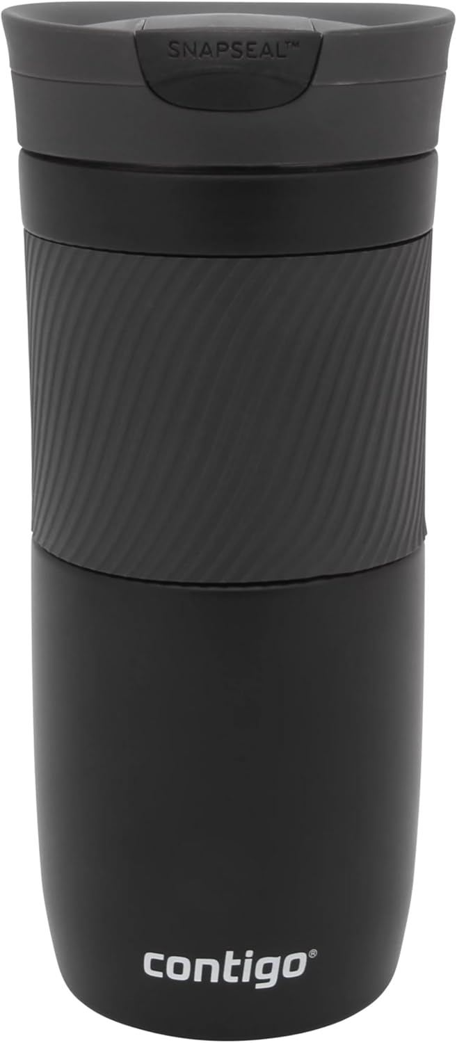 Byron Snapseal Travel Mug, Stainless Steel Thermal Mug, Vacuum Flask, Leakproof Tumbler, Coffee Mug with BPA Free Easy-Clean Lid, 470 ml, Matte Black