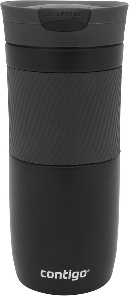 Byron Snapseal Travel Mug, Stainless Steel Thermal Mug, Vacuum Flask, Leakproof Tumbler, Coffee Mug with BPA Free Easy-Clean Lid, 470 ml, Matte Black