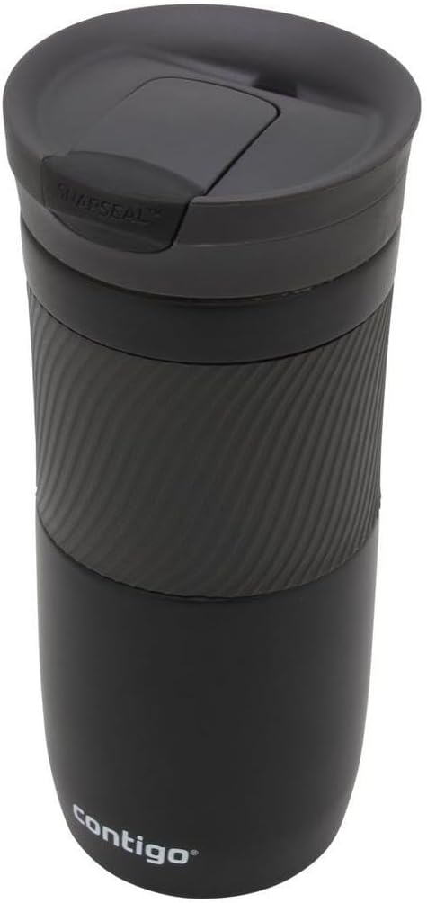 Byron Snapseal Travel Mug, Stainless Steel Thermal Mug, Vacuum Flask, Leakproof Tumbler, Coffee Mug with BPA Free Easy-Clean Lid, 470 ml, Matte Black