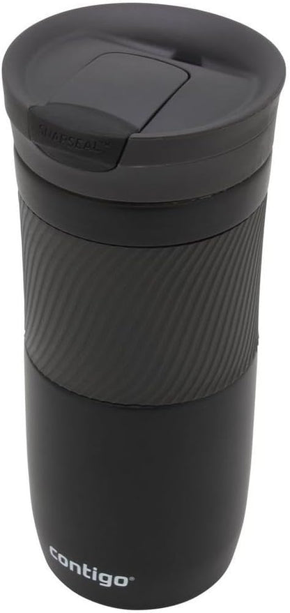 Byron Snapseal Travel Mug, Stainless Steel Thermal Mug, Vacuum Flask, Leakproof Tumbler, Coffee Mug with BPA Free Easy-Clean Lid, 470 ml, Matte Black
