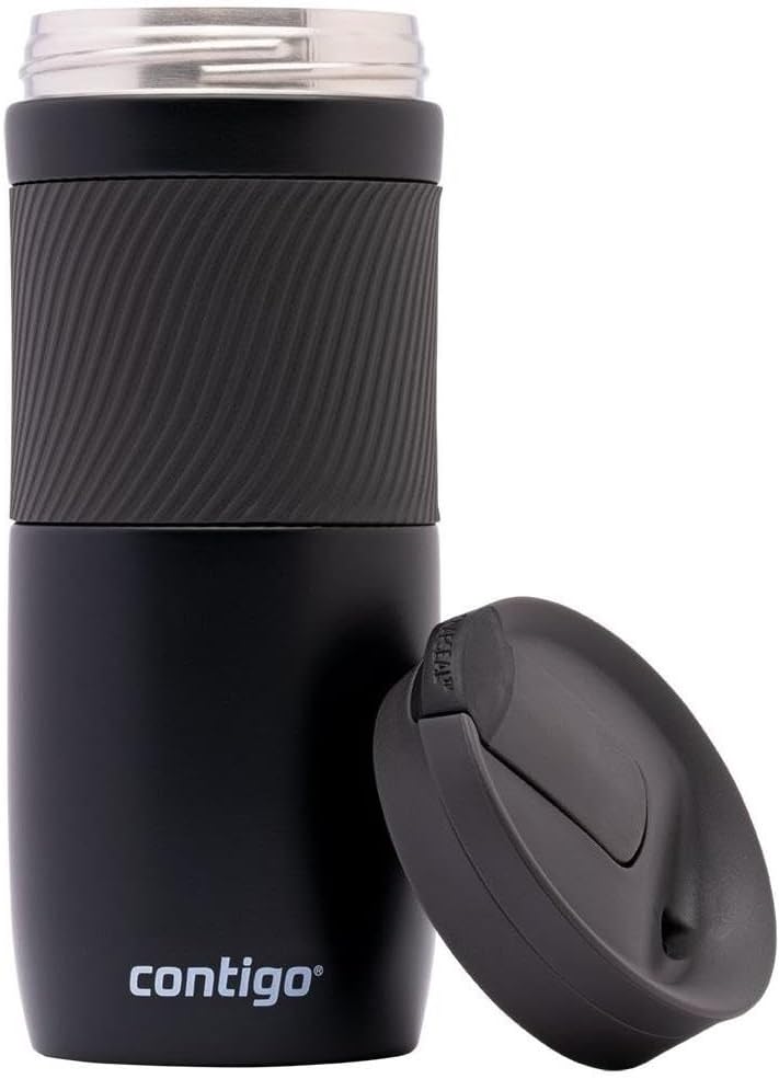 Byron Snapseal Travel Mug, Stainless Steel Thermal Mug, Vacuum Flask, Leakproof Tumbler, Coffee Mug with BPA Free Easy-Clean Lid, 470 ml, Matte Black