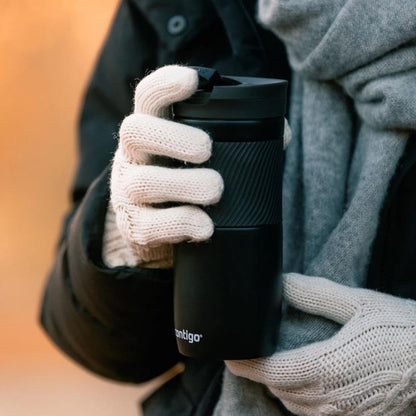 Byron Snapseal Travel Mug, Stainless Steel Thermal Mug, Vacuum Flask, Leakproof Tumbler, Coffee Mug with BPA Free Easy-Clean Lid, 470 ml, Matte Black