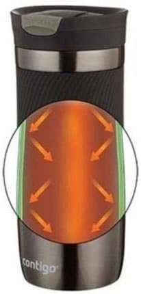 Byron Snapseal Travel Mug, Stainless Steel Thermal Mug, Vacuum Flask, Leakproof Tumbler, Coffee Mug with BPA Free Easy-Clean Lid, 470 ml, Matte Black
