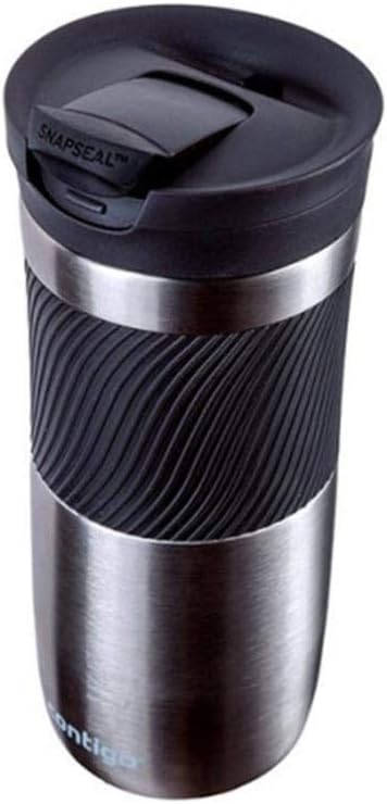Byron Snapseal Travel Mug, Stainless Steel Thermal Mug, Vacuum Flask, Leakproof Tumbler, Coffee Mug with BPA Free Easy-Clean Lid, 470 ml, Matte Black