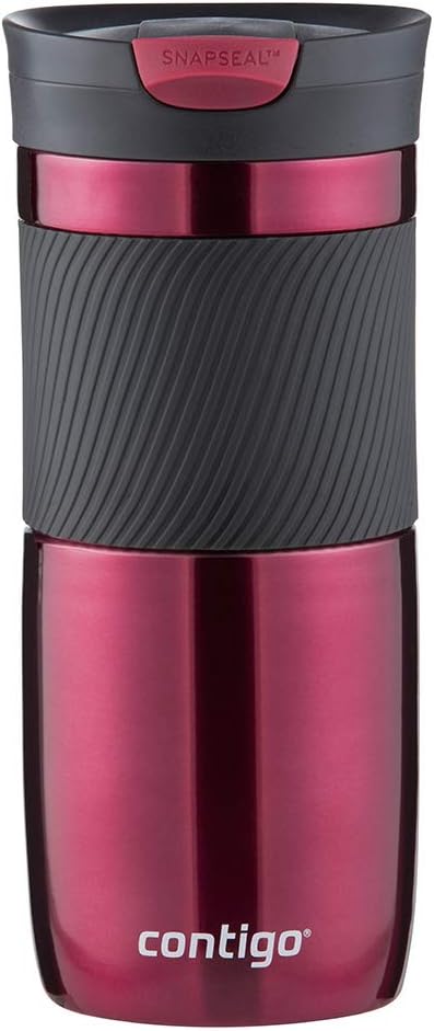 Byron Snapseal Travel Mug, Stainless Steel Thermal Mug, Vacuum Flask, Leakproof Tumbler, Coffee Mug with BPA Free Easy-Clean Lid, 470 ml, Matte Black