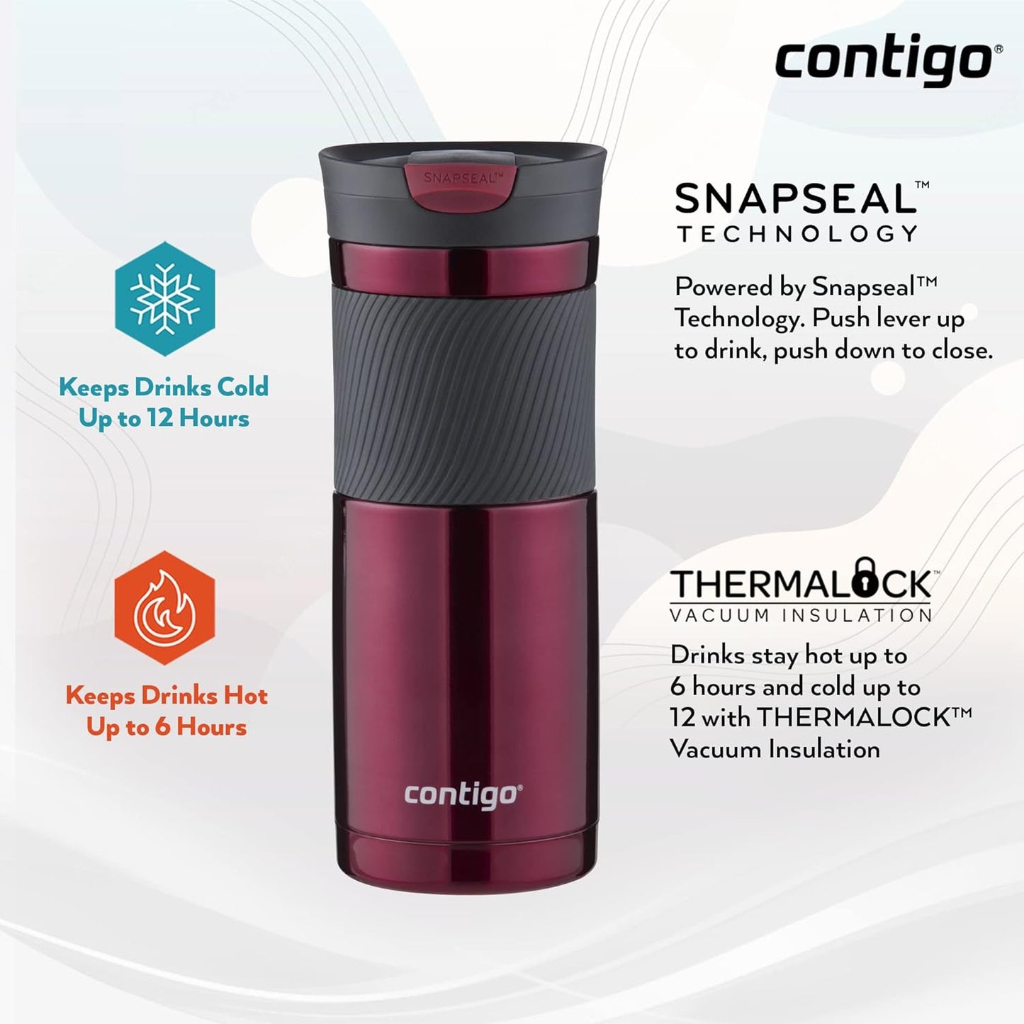 Byron Snapseal Travel Mug, Stainless Steel Thermal Mug, Vacuum Flask, Leakproof Tumbler, Coffee Mug with BPA Free Easy-Clean Lid, 470 ml, Matte Black