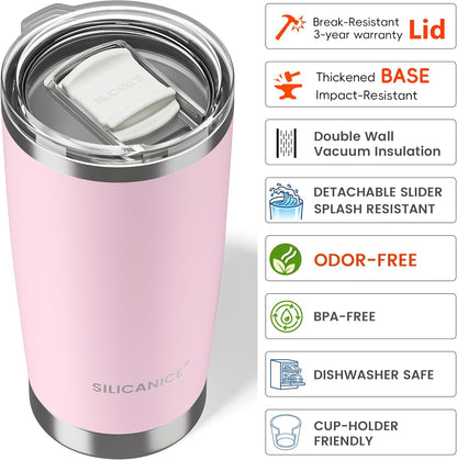 20oz Hygienic Insulated Tumbler — 100% Leakproof Lid with Removable Spout & Straw, Reinforced Vacuum-Protection Base, Cup Holder Friendly, for Iced Coffee, Smoothie/Water on the Go - Pink Sand
