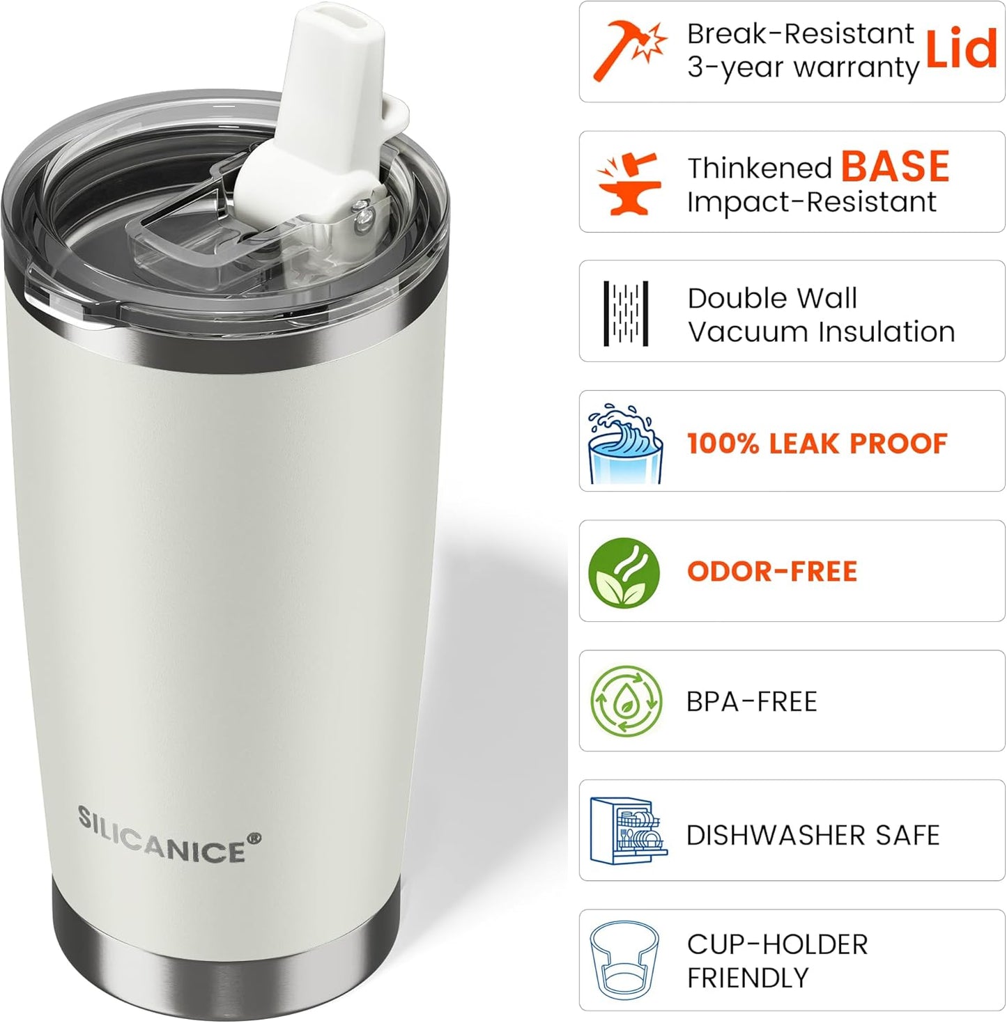 20oz Hygienic Insulated Tumbler — 100% Leakproof Lid with Removable Spout & Straw, Reinforced Vacuum-Protection Base, Cup Holder Friendly, for Iced Coffee, Smoothie/Water on the Go - Pink Sand
