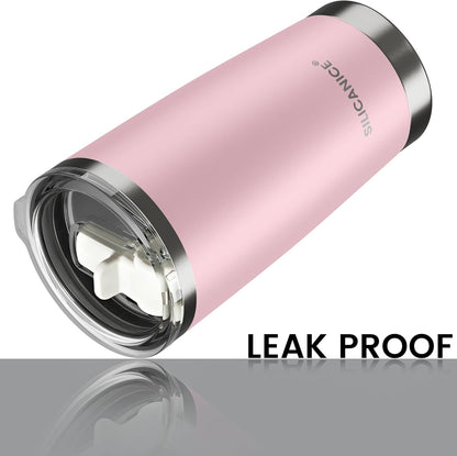 20oz Hygienic Insulated Tumbler — 100% Leakproof Lid with Removable Spout & Straw, Reinforced Vacuum-Protection Base, Cup Holder Friendly, for Iced Coffee, Smoothie/Water on the Go - Pink Sand