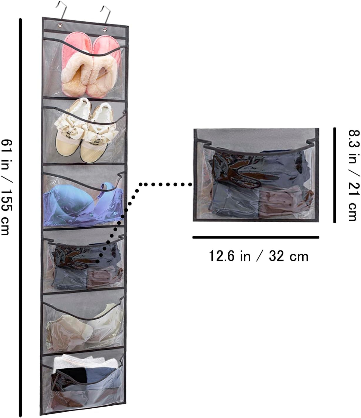 2 Pack Over the Door Shoe Organizer Hanging Stuffed Animals Storage Diaper Holder Clothes Shelve for Closet with 6 Large Pockets (Mesh Pockets - 2 Pack)