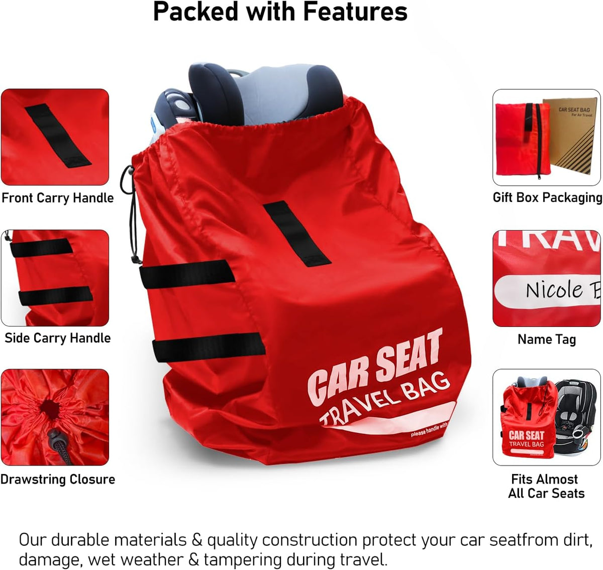 Car Seat Travel Bag for Airplane, Large Car Seat Bags for Air Travel