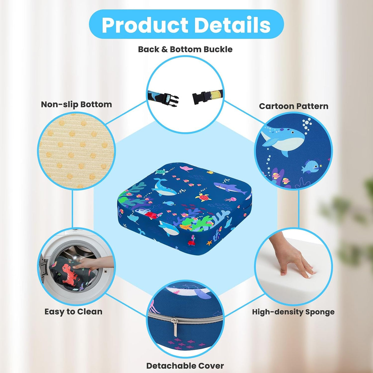 Toddler Booster Seat for Dining Table Kitchen Chair, 4" Kid Booster Cushion