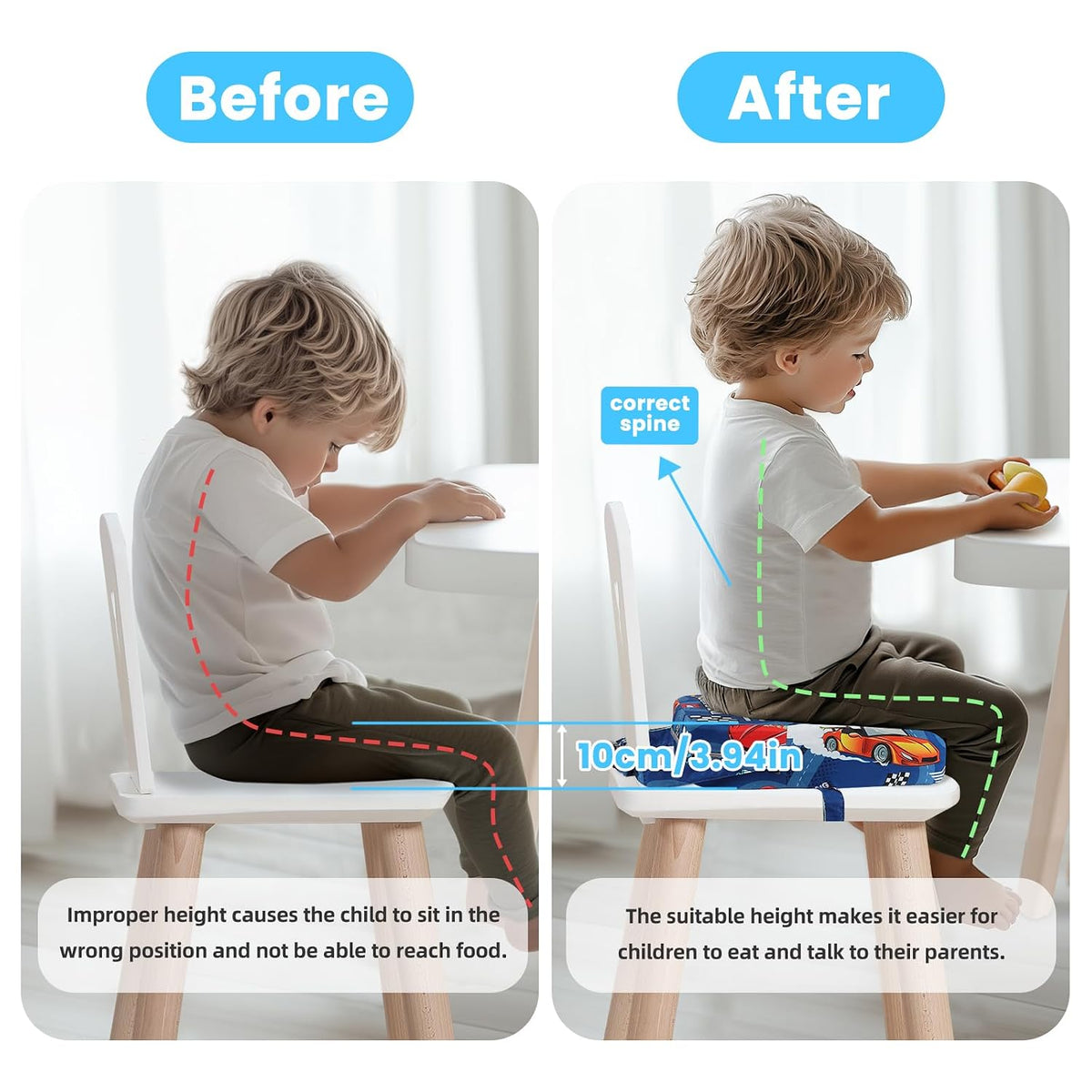 Toddler Booster Seat for Dining Table Kitchen Chair, 4" Kid Booster Cushion