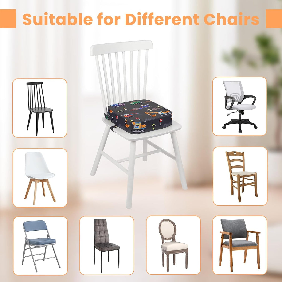 Toddler Booster Seat for Dining Table Kitchen Chair, 4" Kid Booster Cushion