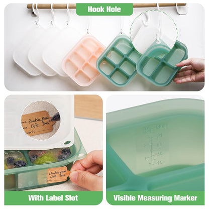 Silicone Baby Food Freezer Tray with Lid - Perfect Storage Container for Homemade Baby Food, Vegetable & Fruit Purees, and Breast Milk, Pea Green