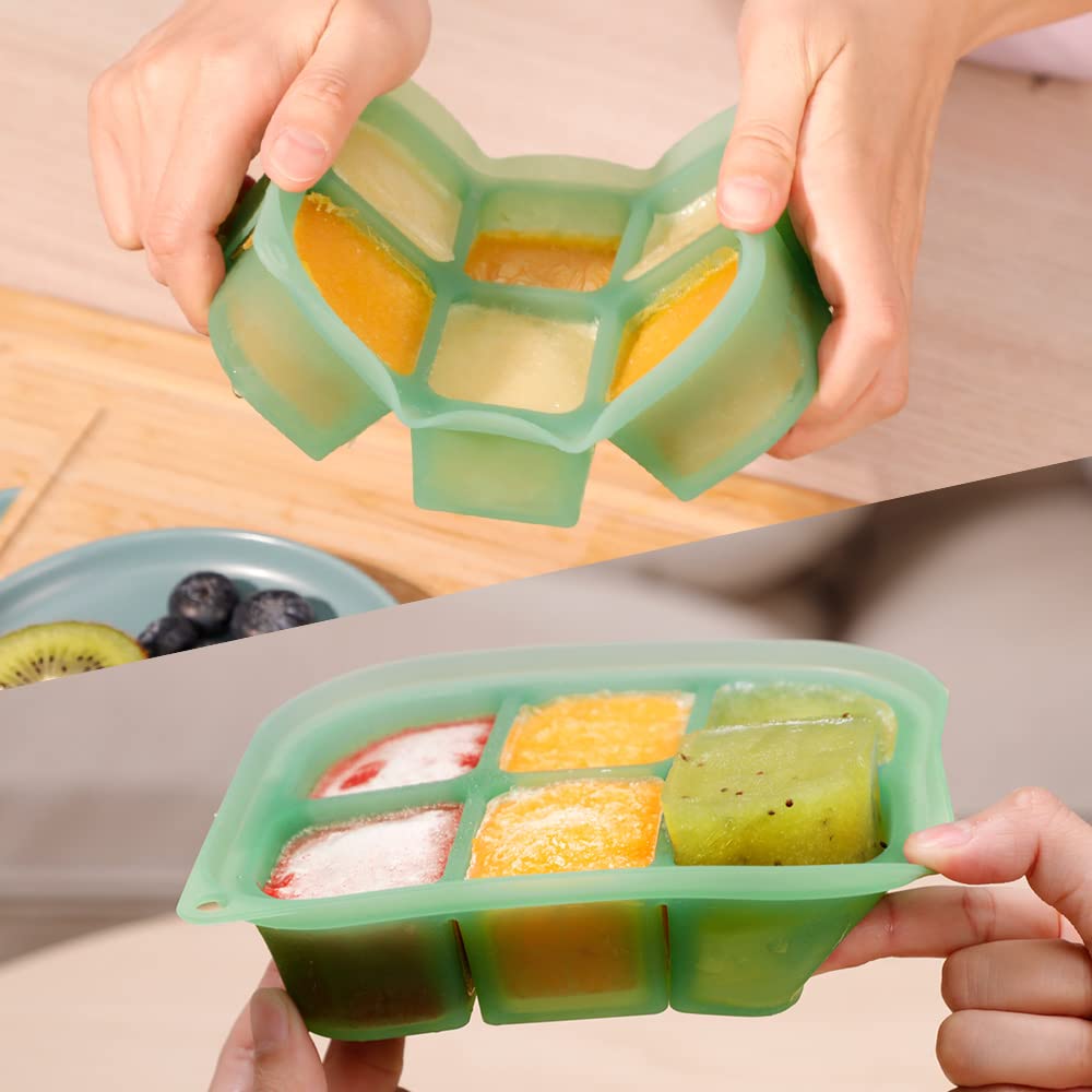 Silicone Baby Food Freezer Tray with Lid - Perfect Storage Container for Homemade Baby Food, Vegetable & Fruit Purees, and Breast Milk, Pea Green