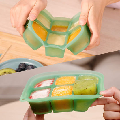 Silicone Baby Food Freezer Tray with Lid - Perfect Storage Container for Homemade Baby Food, Vegetable & Fruit Purees, and Breast Milk, Pea Green