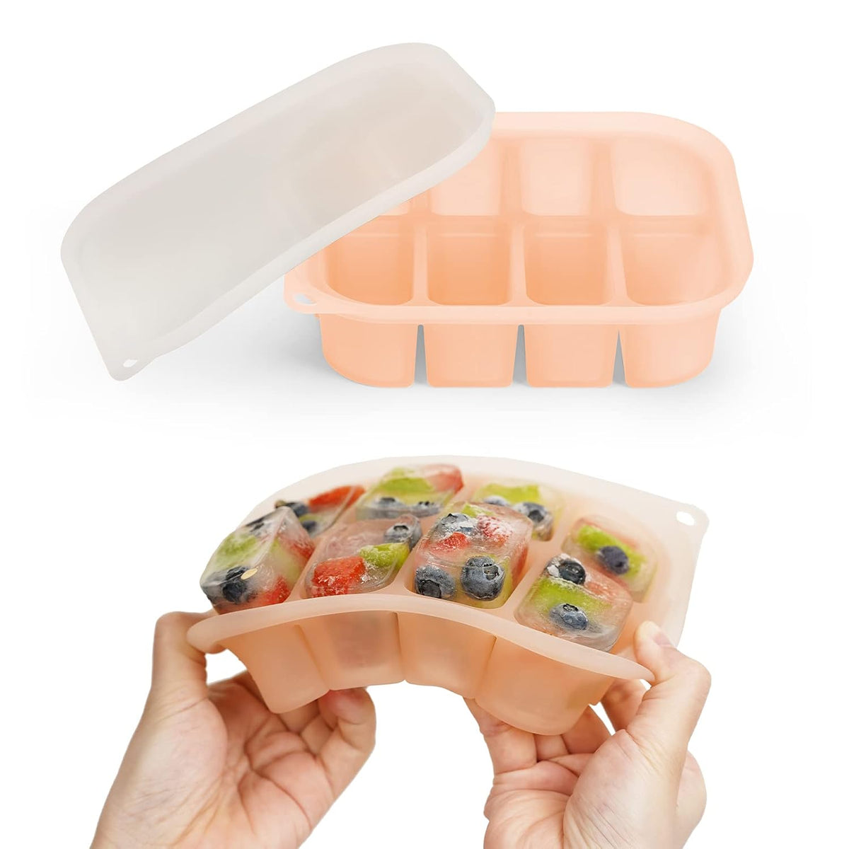 Silicone Baby Food Freezer Tray with Lid - Perfect Storage Container for Homemade Baby Food, Vegetable & Fruit Purees, and Breast Milk, Pea Green