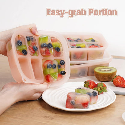 Silicone Baby Food Freezer Tray with Lid - Perfect Storage Container for Homemade Baby Food, Vegetable & Fruit Purees, and Breast Milk, Pea Green
