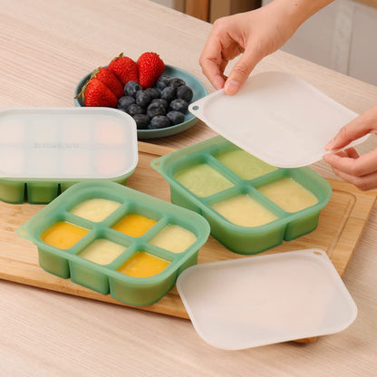Silicone Baby Food Freezer Tray with Lid - Perfect Storage Container for Homemade Baby Food, Vegetable & Fruit Purees, and Breast Milk, Pea Green