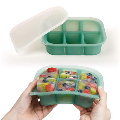 Silicone Baby Food Freezer Tray with Lid - Perfect Storage Container for Homemade Baby Food, Vegetable & Fruit Purees, and Breast Milk, Pea Green