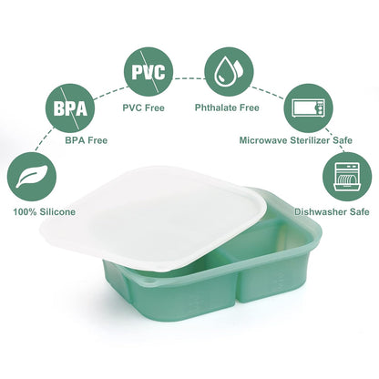 Silicone Baby Food Freezer Tray with Lid - Perfect Storage Container for Homemade Baby Food, Vegetable & Fruit Purees, and Breast Milk, Pea Green