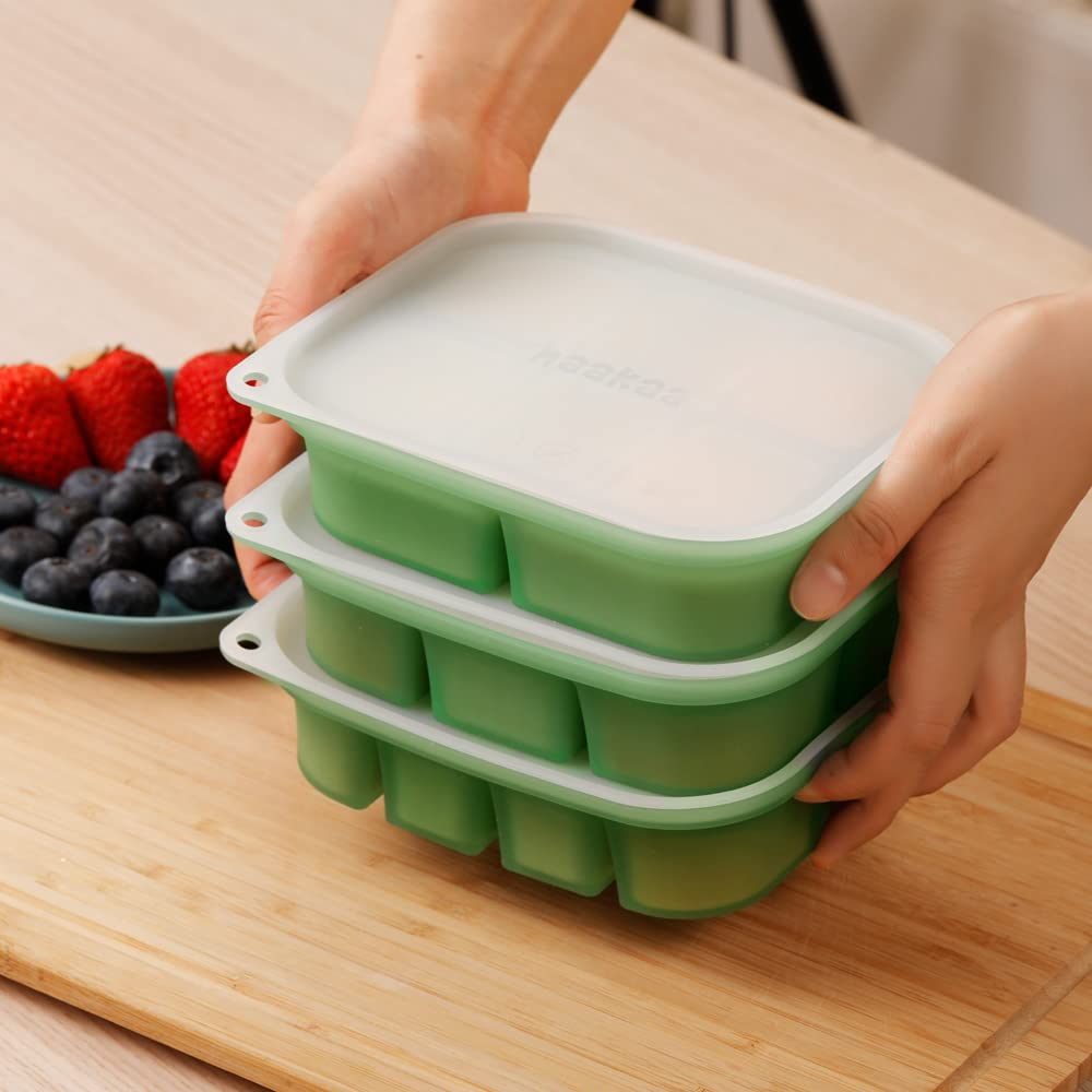 Silicone Baby Food Freezer Tray with Lid - Perfect Storage Container for Homemade Baby Food, Vegetable & Fruit Purees, and Breast Milk, Pea Green