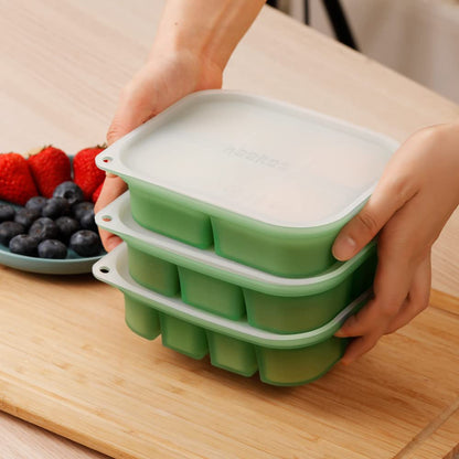 Silicone Baby Food Freezer Tray with Lid - Perfect Storage Container for Homemade Baby Food, Vegetable & Fruit Purees, and Breast Milk, Pea Green