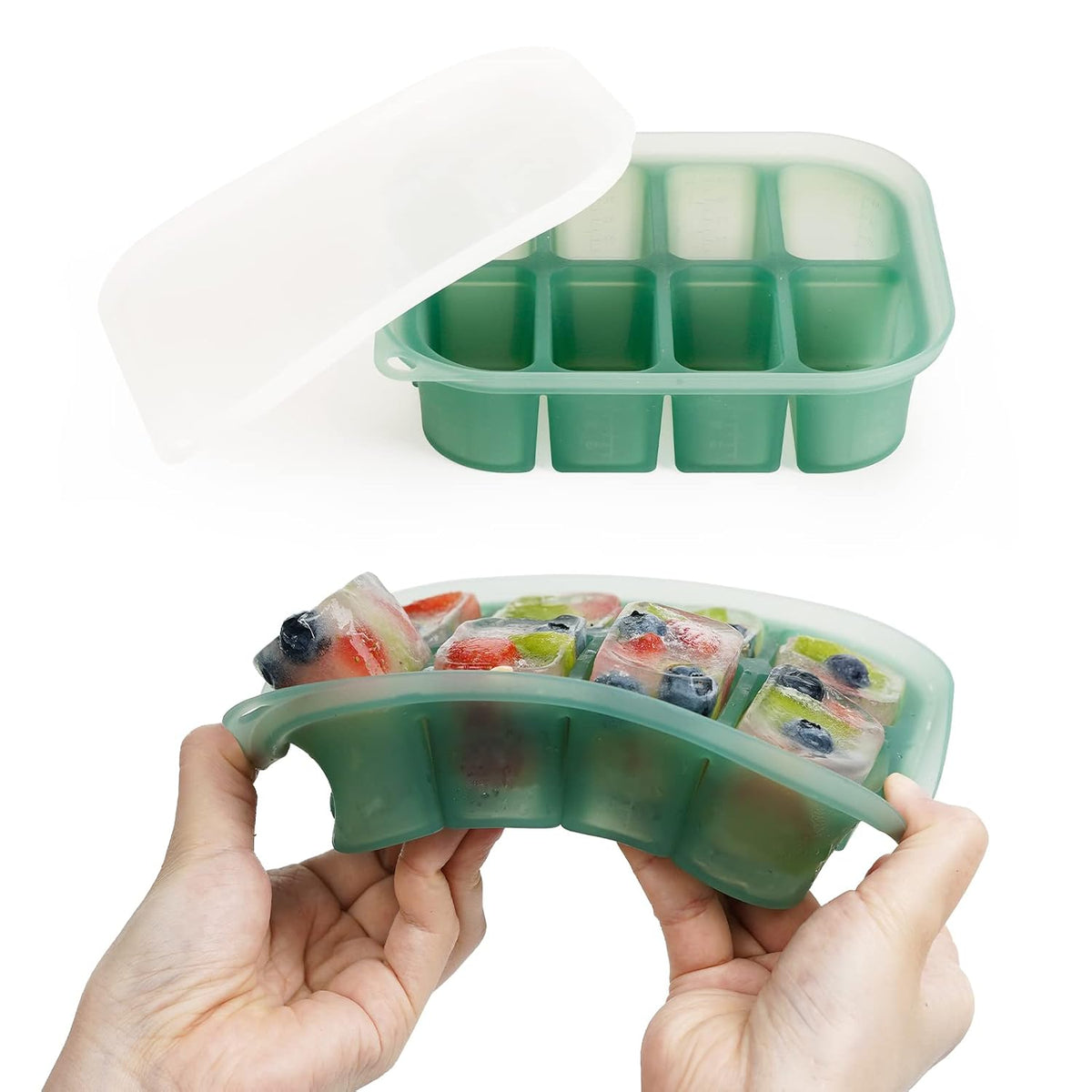 Silicone Baby Food Freezer Tray with Lid - Perfect Storage Container for Homemade Baby Food, Vegetable & Fruit Purees, and Breast Milk, Pea Green