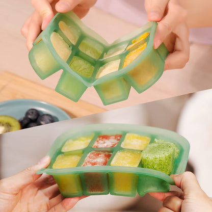 Silicone Baby Food Freezer Tray with Lid - Perfect Storage Container for Homemade Baby Food, Vegetable & Fruit Purees, and Breast Milk, Pea Green