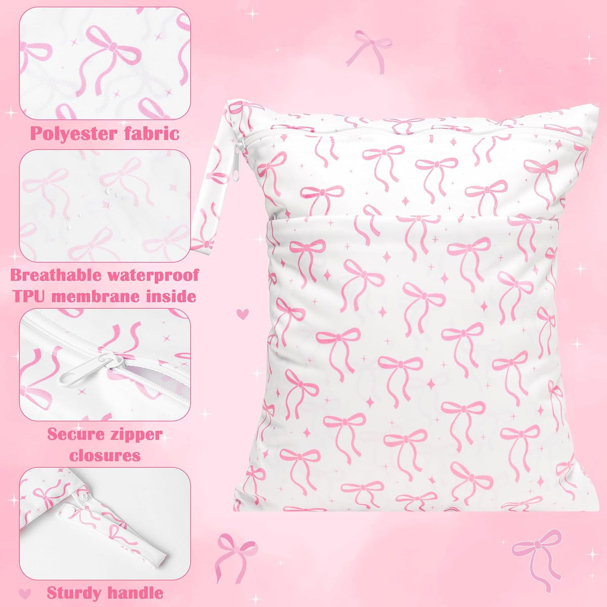 5Pcs Waterproof Reusable Diaper Baby Cloth Wet Dry Bags with 2 Zippered Pockets Travel Beach Pool Bag with Polar Bear Dinosaur Animal Alphabet Crocodile Pattern (3 Sizes)