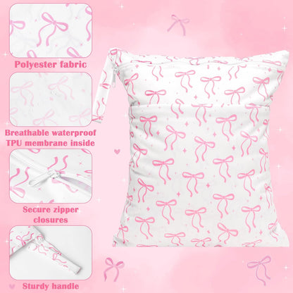 5Pcs Waterproof Reusable Diaper Baby Cloth Wet Dry Bags with 2 Zippered Pockets Travel Beach Pool Bag with Polar Bear Dinosaur Animal Alphabet Crocodile Pattern (3 Sizes)