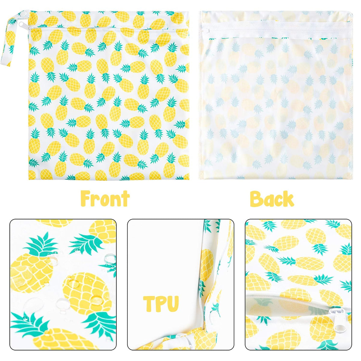 5Pcs Waterproof Reusable Diaper Baby Cloth Wet Dry Bags with 2 Zippered Pockets Travel Beach Pool Bag with Polar Bear Dinosaur Animal Alphabet Crocodile Pattern (3 Sizes)