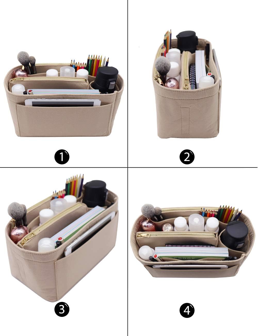 Felt Purse Organizer Insert, Tote Bag Shaper Dividers with 5 Sizes