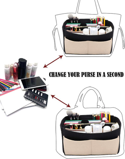 Felt Purse Organizer Insert, Tote Bag Shaper Dividers with 5 Sizes