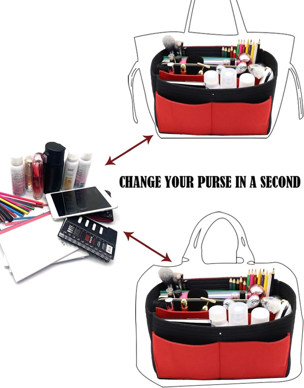 Felt Purse Organizer Insert, Tote Bag Shaper Dividers with 5 Sizes