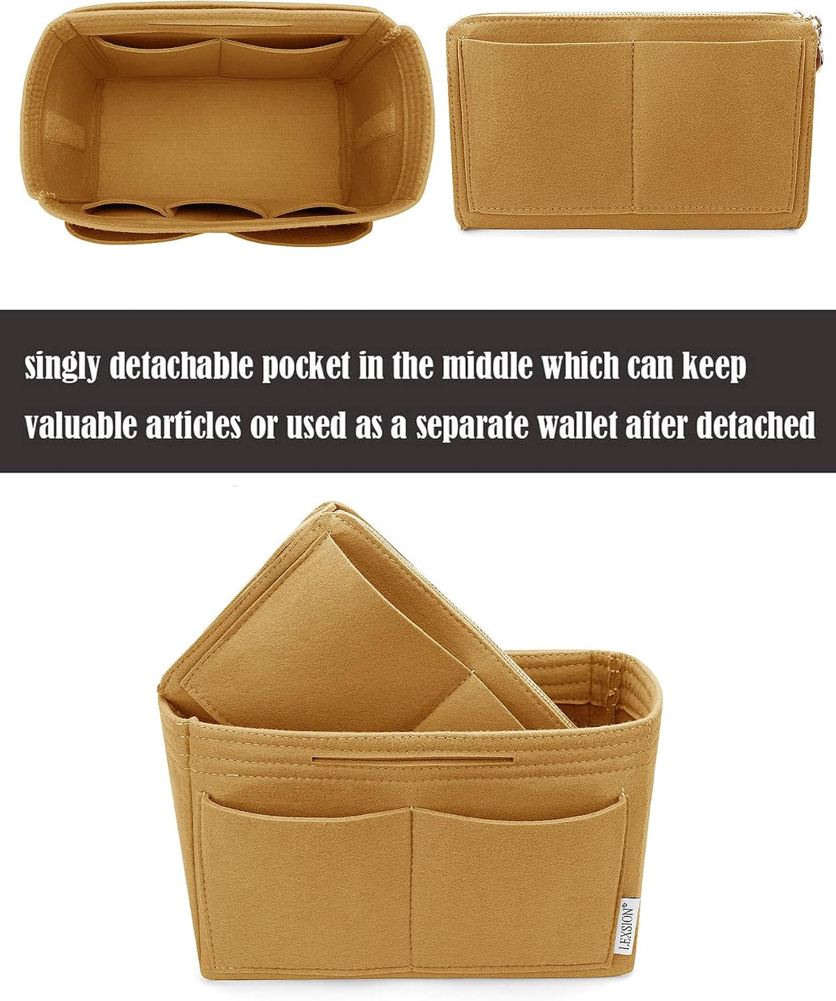 Felt Purse Organizer Insert, Tote Bag Shaper Dividers with 5 Sizes