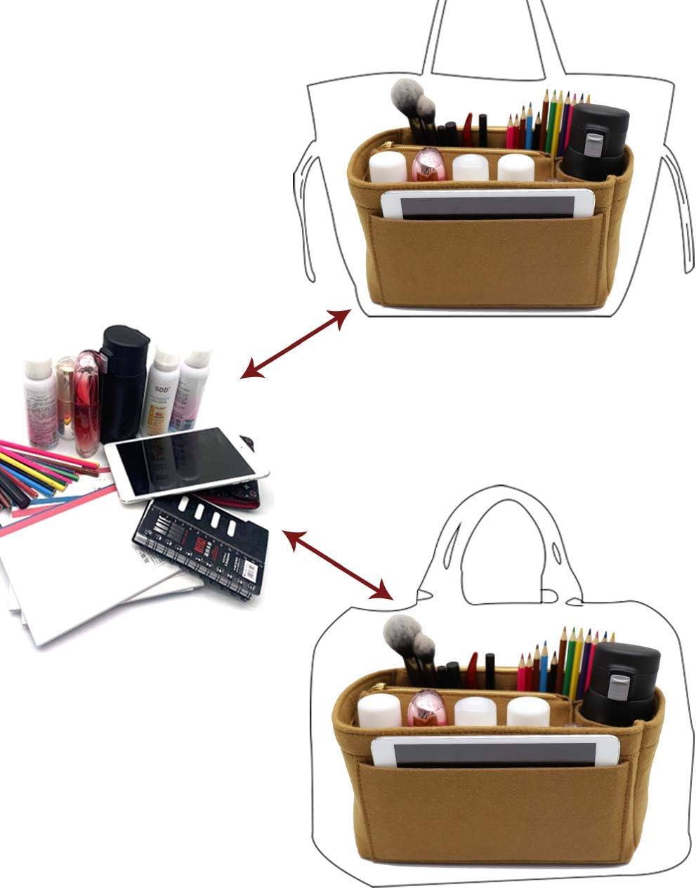 Felt Purse Organizer Insert, Tote Bag Shaper Dividers with 5 Sizes