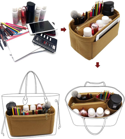 Felt Purse Organizer Insert, Tote Bag Shaper Dividers with 5 Sizes