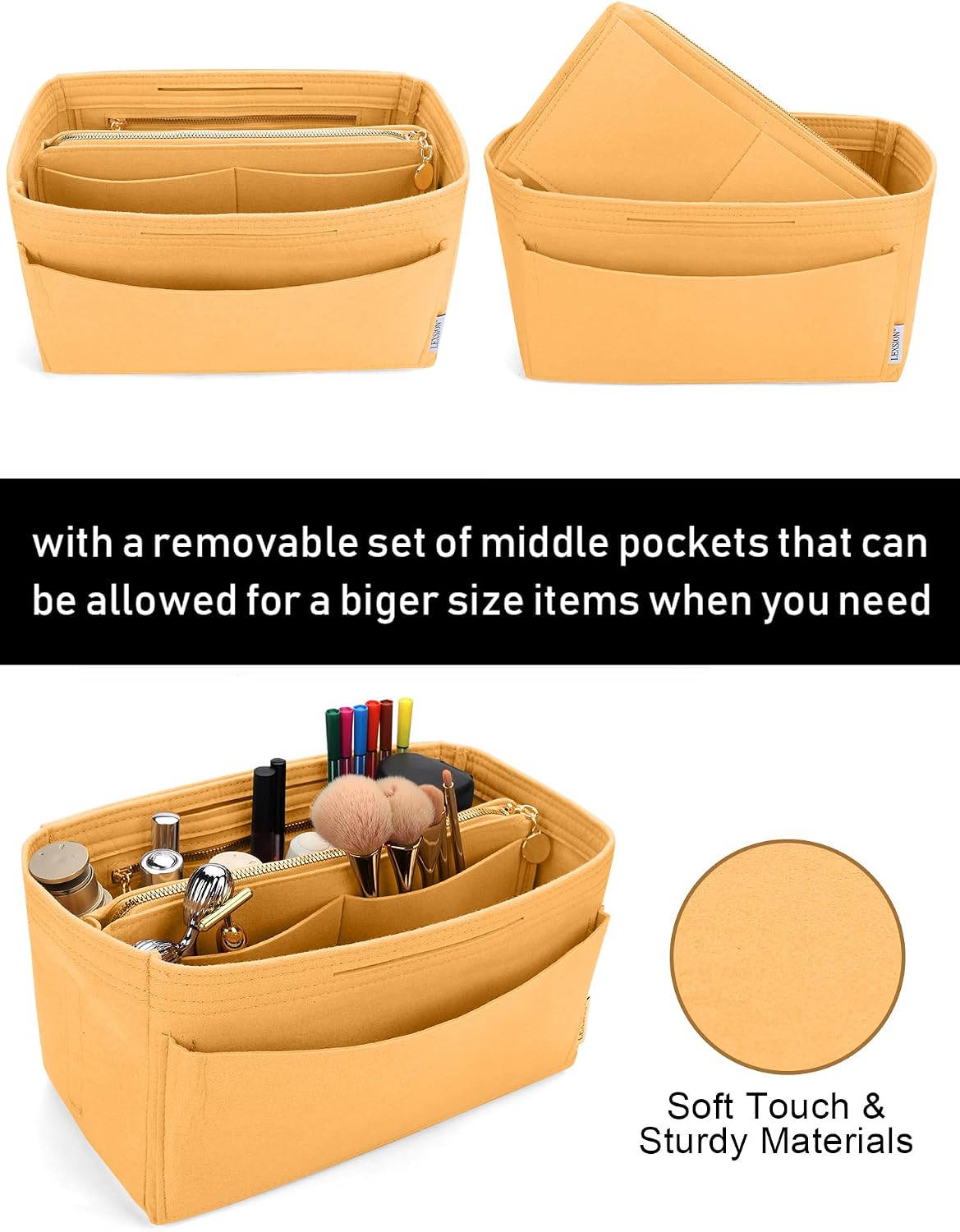 Felt Purse Organizer Insert, Tote Bag Shaper Dividers with 5 Sizes