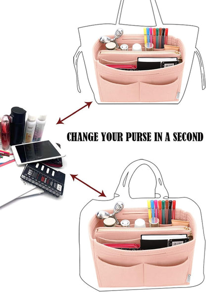 Felt Purse Organizer Insert, Tote Bag Shaper Dividers with 5 Sizes
