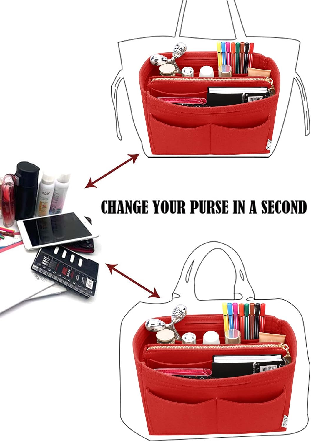 Felt Purse Organizer Insert, Tote Bag Shaper Dividers with 5 Sizes