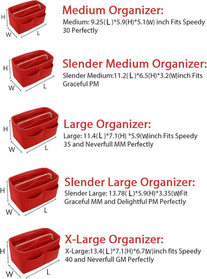 Felt Purse Organizer Insert, Tote Bag Shaper Dividers with 5 Sizes