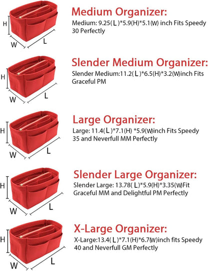 Felt Purse Organizer Insert, Tote Bag Shaper Dividers with 5 Sizes