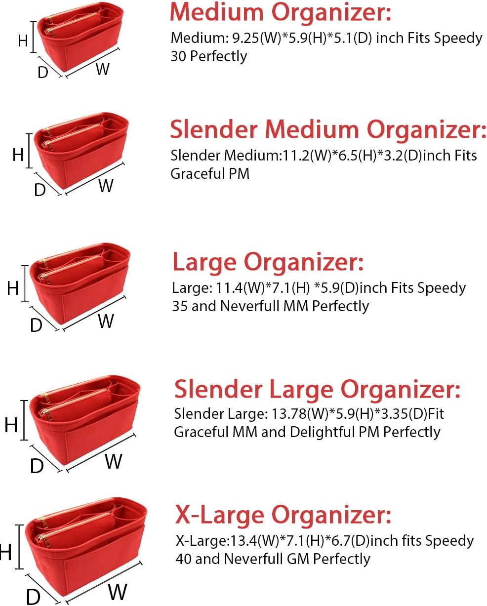 Felt Purse Organizer Insert, Tote Bag Shaper Dividers with 5 Sizes