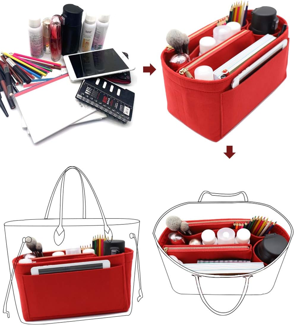 Felt Purse Organizer Insert, Tote Bag Shaper Dividers with 5 Sizes