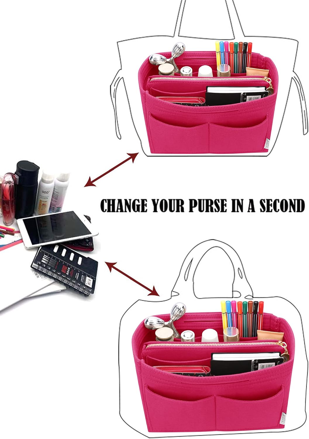 Felt Purse Organizer Insert, Tote Bag Shaper Dividers with 5 Sizes
